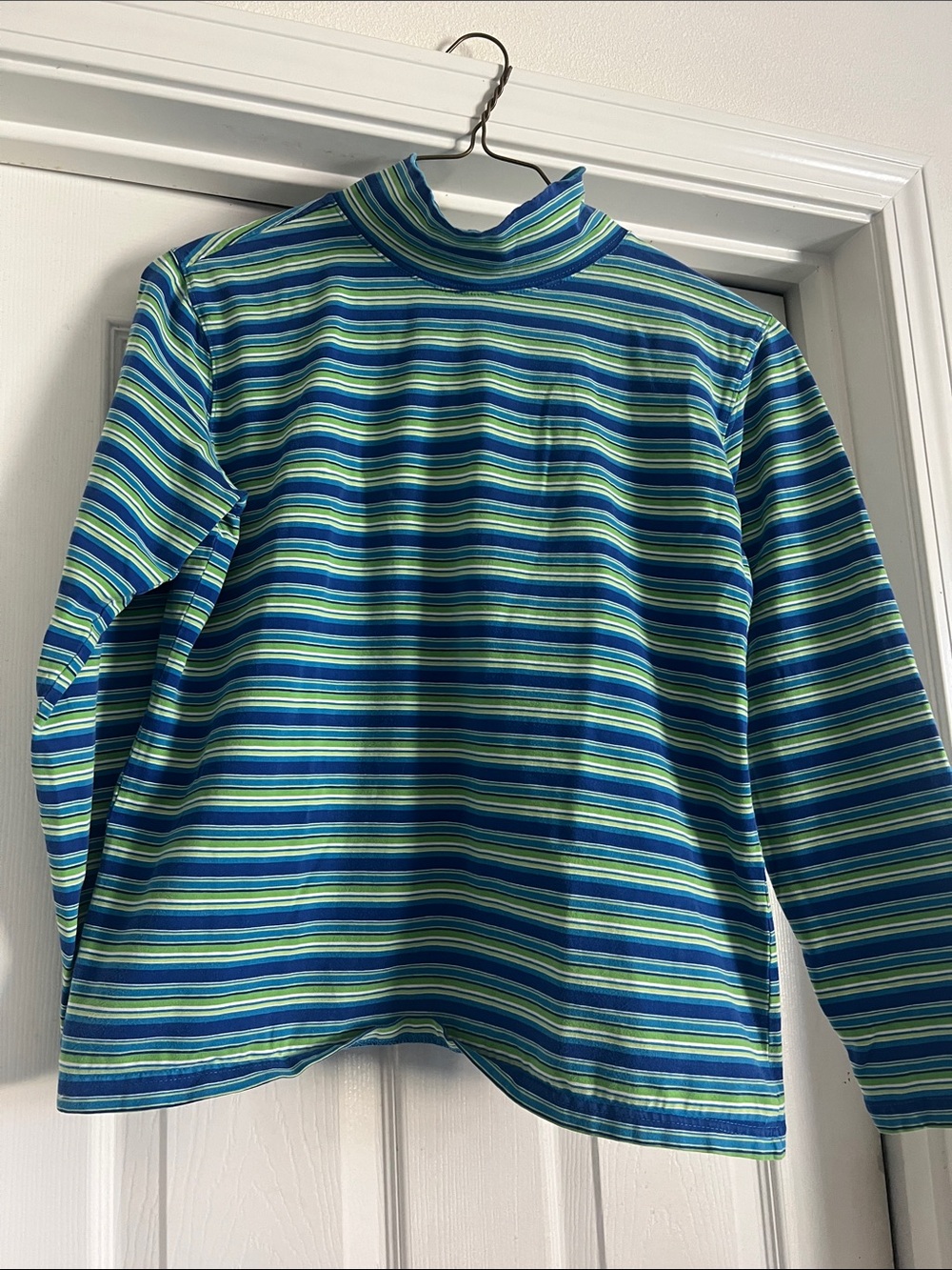 Vintage Talbots Blue and Green Striped Long-Sleeve Turtleneck